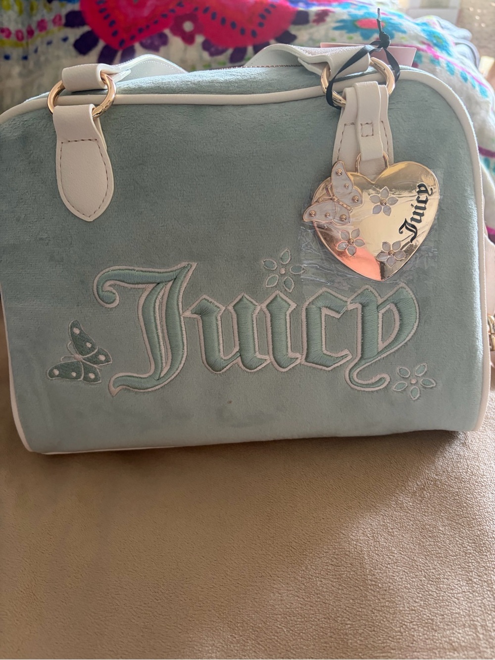 Juicy Couture Mint Green and Cream Satchel with Heart Charm - Picture 8 of 8